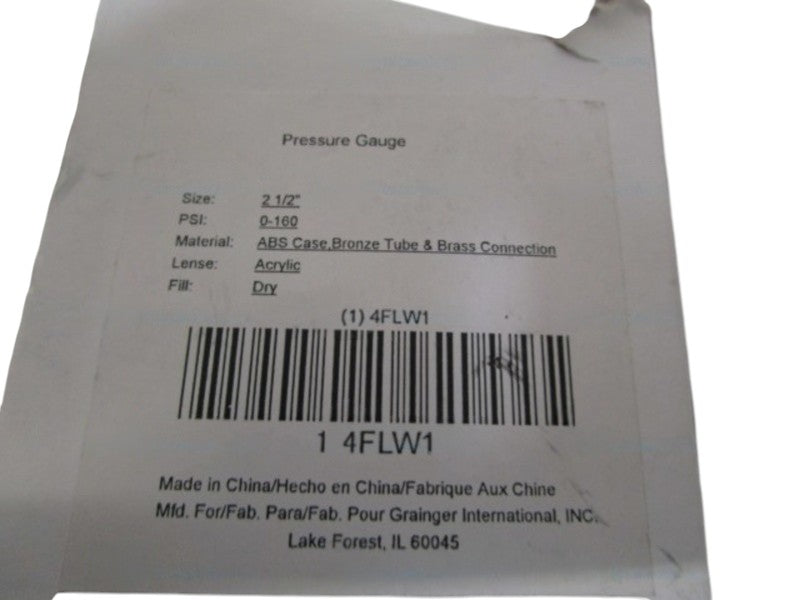 GRAINGER 4FLW1 PRESSURE GAUGE 0-160 PSI NSMP
