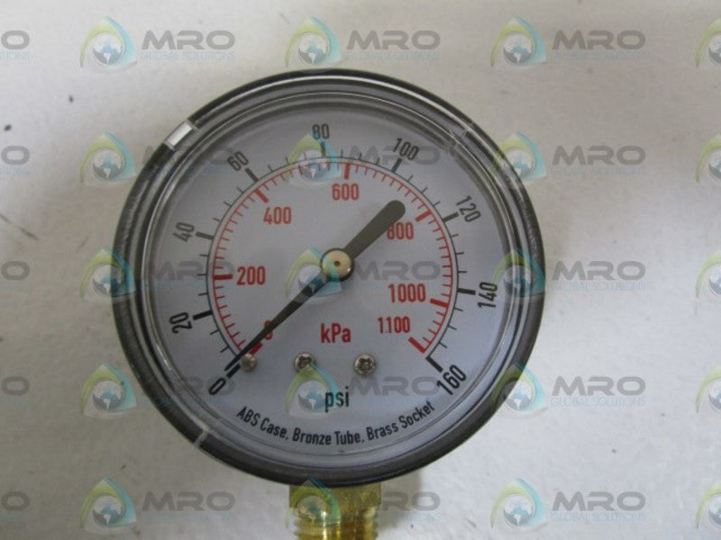 GRAINGER 4FLW1 PRESSURE GAUGE 0-160 PSI NSMP