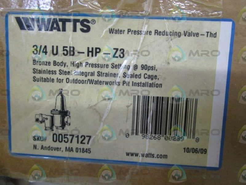 WATTS 0057127 3/4-U5B-HP-Z3 PRESSURE REDUCING VALVE 90 PSI 3/4" NSMP
