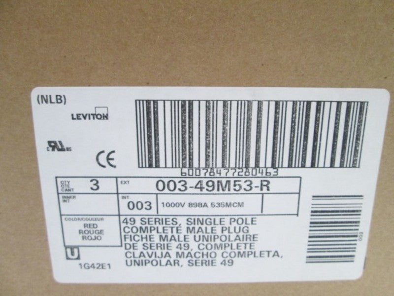 LOT OF 3 LEVITON MALE PLUG 003-49M53-R (RED) NSMP