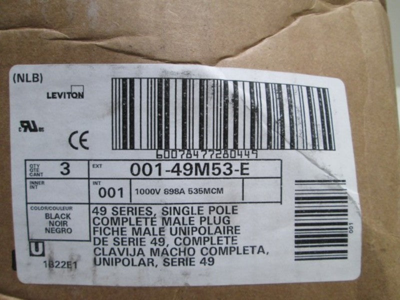 LOT OF 3 LEVITON MALE PLUG 001-49M53-E (BLACK) NSMP