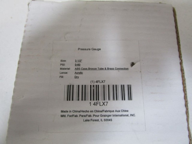 GRAINGER 4FLX7 PRESSURE GAUGE 3-1/2"  0-60 PSI NSMP
