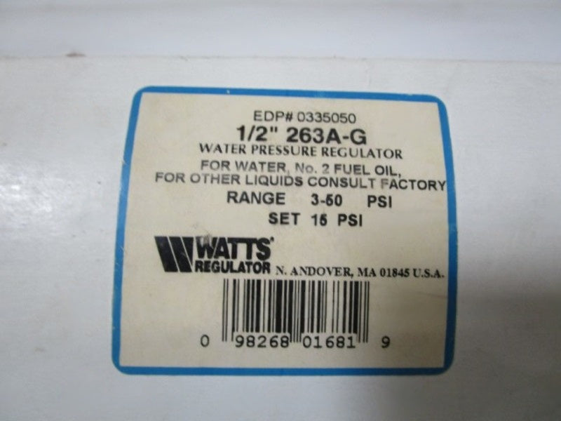 WATTS #0335050 WATER PRESSURE REGULATOR 1/2" 263A-G NSMP