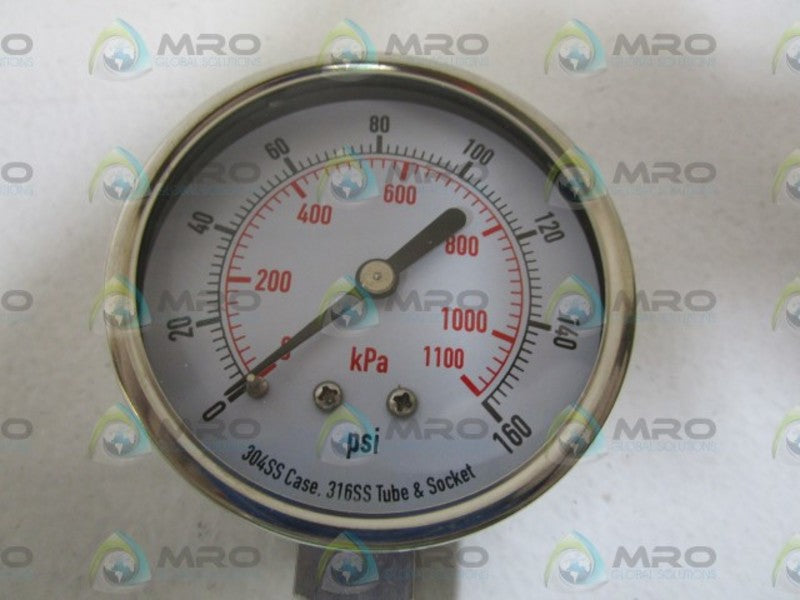 GRAINGER 4FMN4 PRESSURE GAUGE 2-1/2" 0-160 PSI NSMP