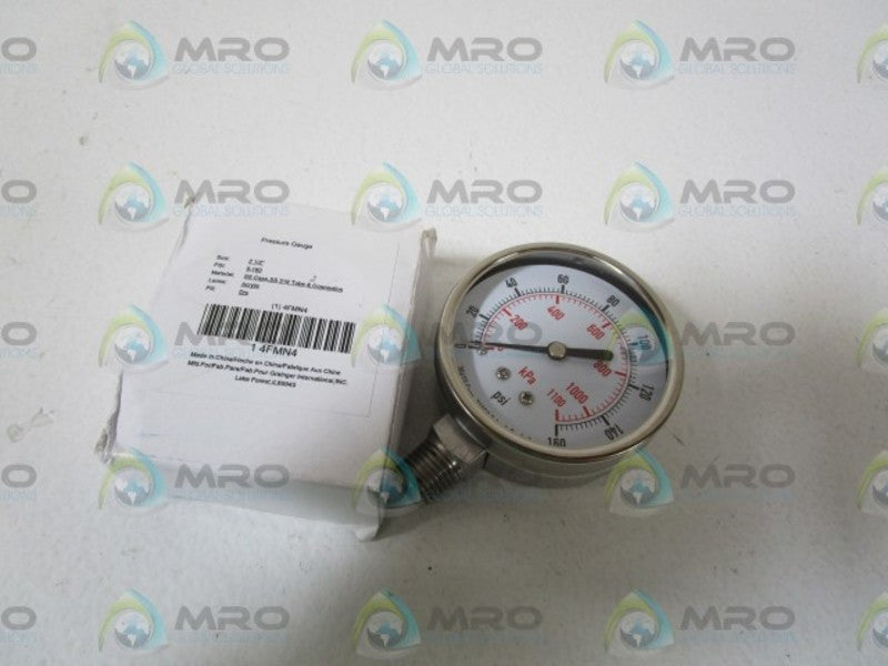 GRAINGER 4FMN4 PRESSURE GAUGE 2-1/2" 0-160 PSI NSMP