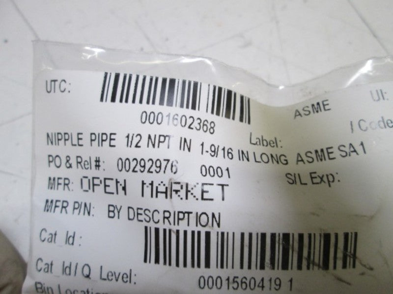 OPEN MARKET NIPPLE PIPE 1/2 NPT IN 1-9/16 IN LONG NSNP
