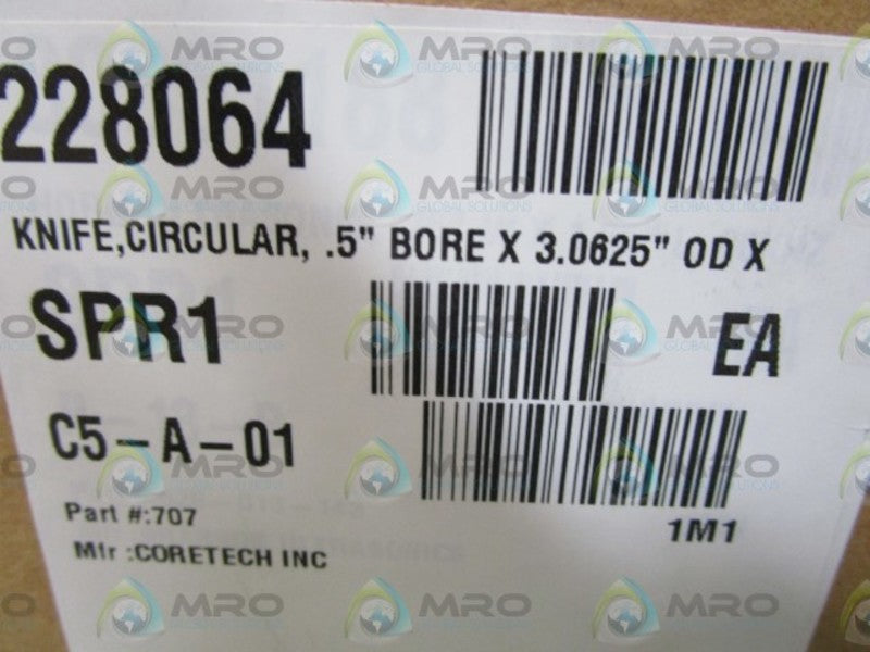 CORETECH INC. CIRCULAR KNIFE .5"BOREX3.0625"ODX 010-30707  NSNP