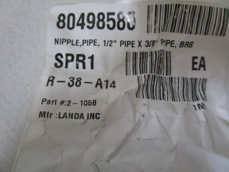 LANDA INC. 1/2" PIPE X 3/8" PIPE NIPPLE 2-1058 NSNP
