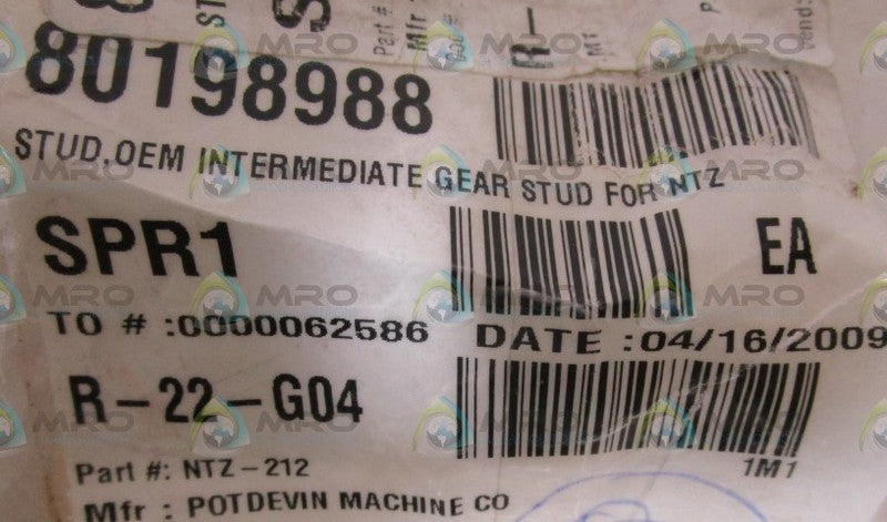 POTDEVIN MACH CO. INTERMEDIATE GEAR STUD NTZ-212 NSNP