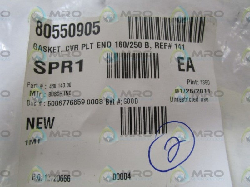 LOT OF 2 BUSCH INC. GASKET 480.143.00 NSNP