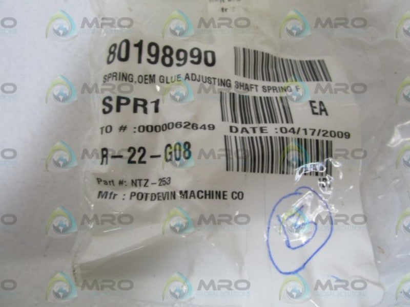 LOT OF 13 POTDEVIN MACH CO. ADJUSTING SHAFT SPRING NTZ-253 NSNP