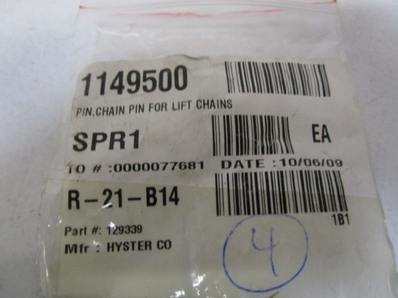 LOT OF 4 HYSTER PIN FOR LIGHT CHAINS 129339 NSNP