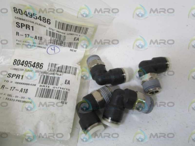LOT OF 4 FESTO ELBOW CONNECTOR QSL-V0-3/8-10 NSNP