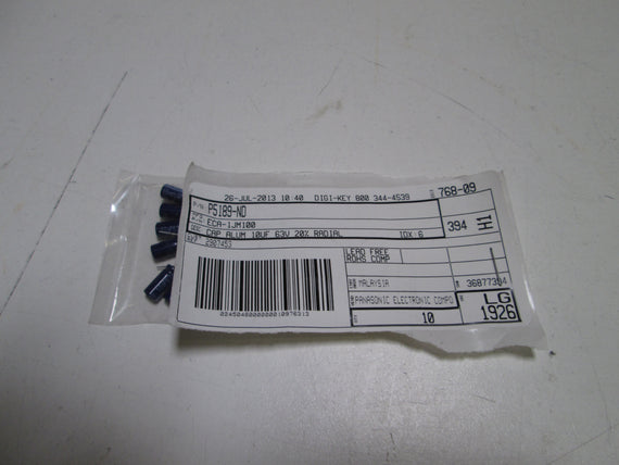 LOT OF 10 PANASONIC ECA-1JM100 CAP ALUM 10UF 63V 20% RADIAL *NEW NO BOX*