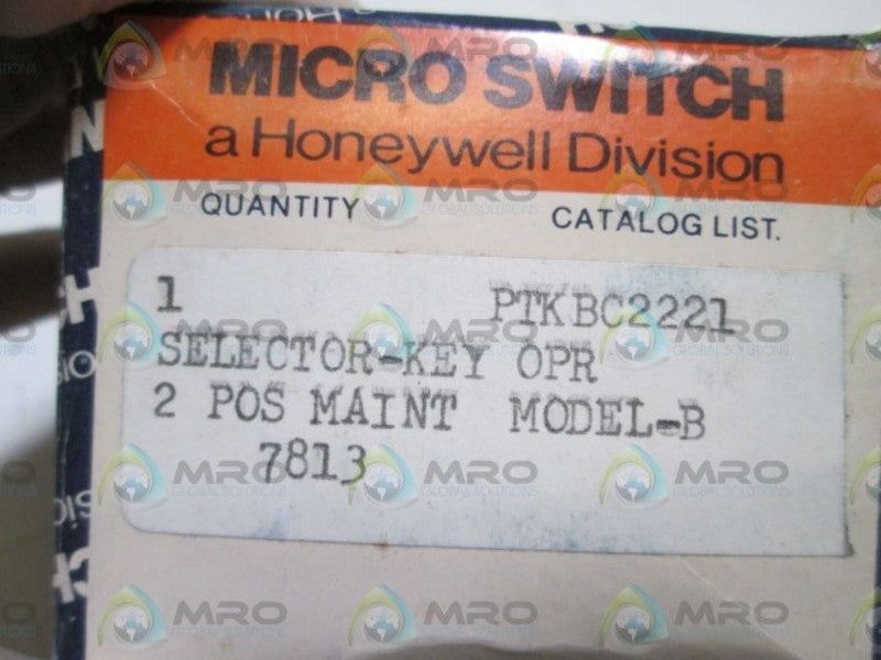 MICRO SWITCH SELECTOR SWITCH W/ KEYS PTKBC2221 NSMP