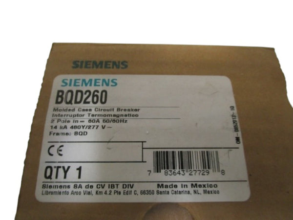 SIEMENS MOLDED CASE CIRCUIT BREAKER BQD260 NSMP