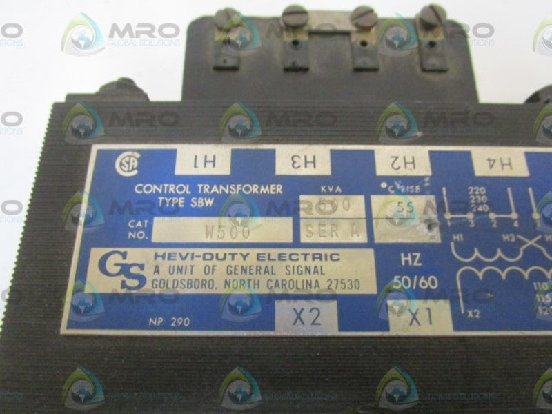 HEVI-DUTY ELECTRIC TRANSFORMER SBW-W500 (CRACKED AS PICTURED) UNMP
