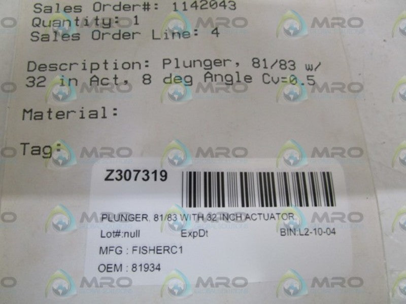FISHERC1 ACTUATOR PLUNGER 81934 NSNP IN BAG