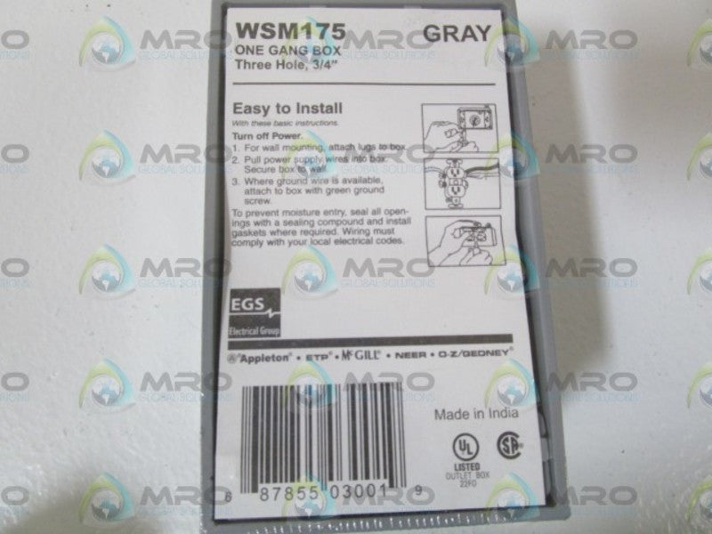 EGS 3/4" THRE HOLE ONE GANG BOX WSM175  NSNP