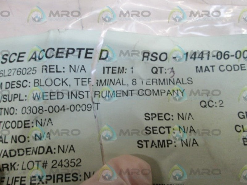 LOT OF 3 WEED INSTRUMENT COMPANY BLOCK TERMINAL 0308-004-0009T NSNP