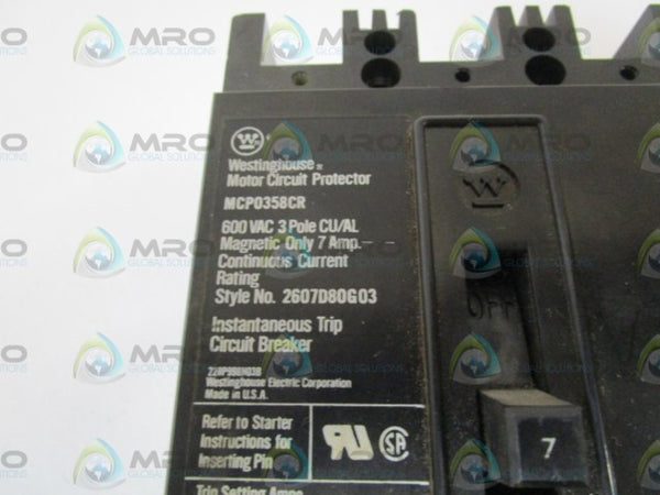 WESTINGHOUSE MCP0358CR CIRCUIT BREAKER 7AMPS UNMP