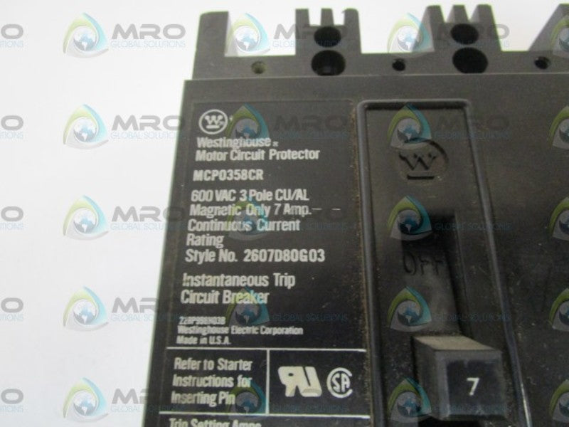 WESTINGHOUSE MCP0358CR CIRCUIT BREAKER 7AMPS UNMP