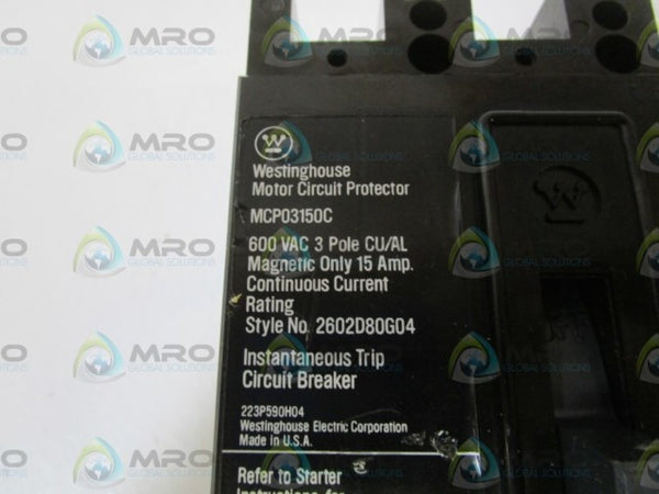 WESTINGHOUSE MCP03150C CIRCUIT BREAKER 15AMPS UNMP