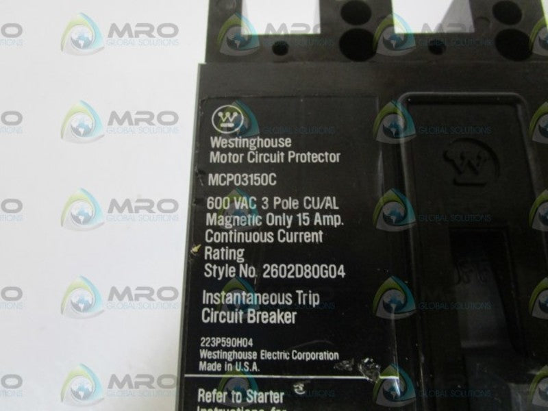 WESTINGHOUSE MCP03150C CIRCUIT BREAKER 15AMPS UNMP