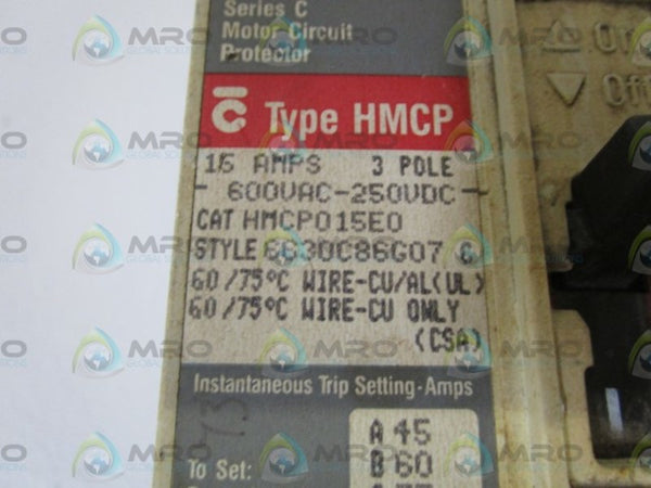 WESTINGHOUSE HMCP015E0 CIRCUIT BREAKER 15AMPS UNMP