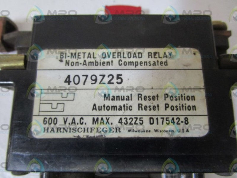 HARNISCHFEGER OVERLOAD RELAY 4079Z25 NSNP