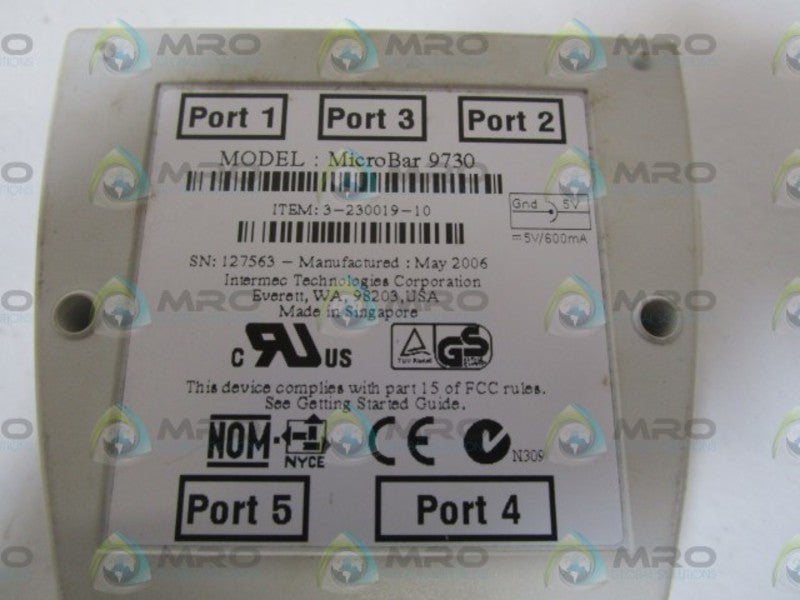 INTERMEC BARCODE READER ADAPTER MICROBAR 3-230019-10 UNMP