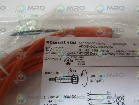 IFM EFECTOR EVT001 SOCKET FOR SENSORS W/ M12 CONNECTOR * NEW IN FACTORY BAG *