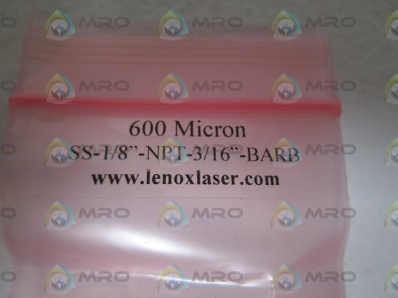 LENOX LASER HOSE BARB 600 MICRON SS-1/8"-NPT-3/16"-BARB NSMP