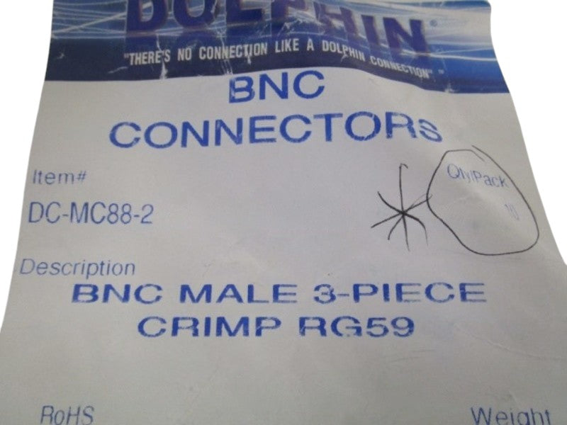 LOT OF 10 DOLPHIN MALE 3-PIECE CRIMP CONNECTOR DC-MC88-2 NSNP IN BAG