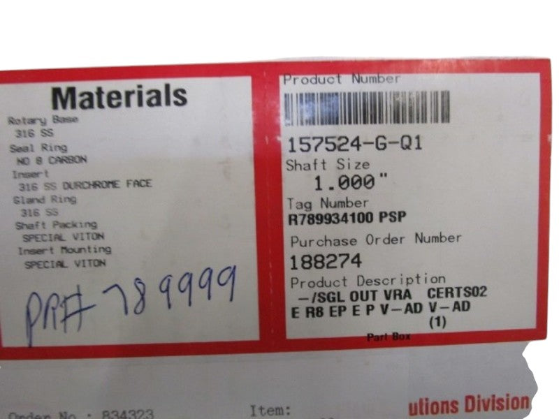FLOWSERVE 1" MECHANICAL SEAL 157524-G-Q1  NSMP