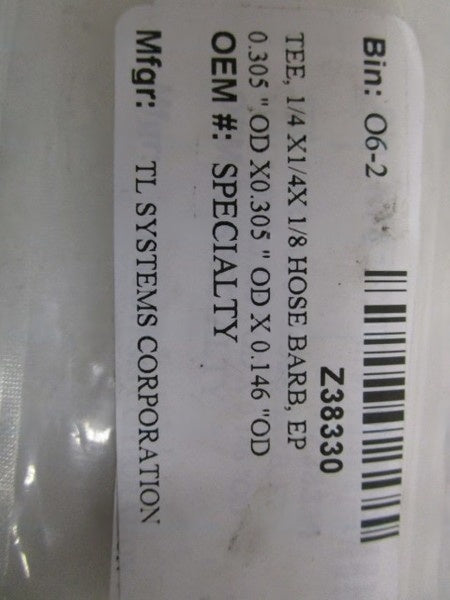TL SYSTEMS CORP. 1/4X1/4X1/8 HOSE BARB TEE 994AHT NSNP IN BAG