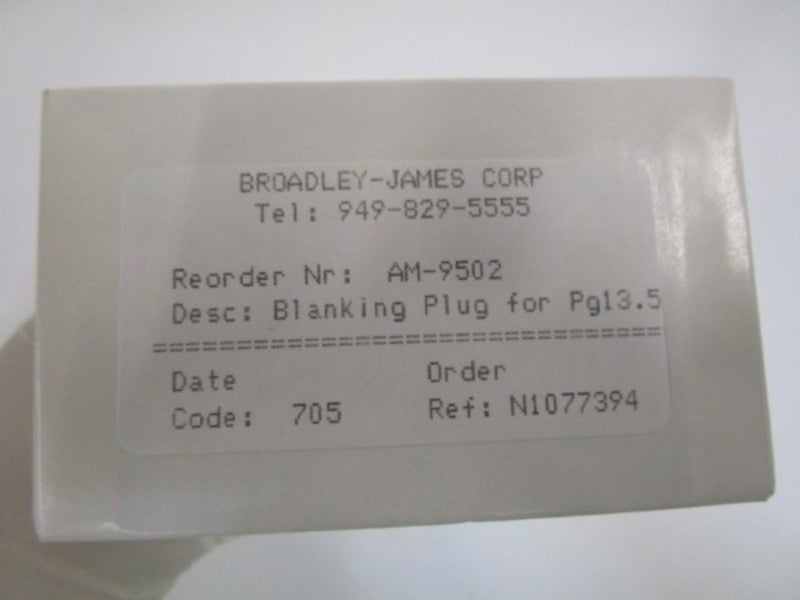 BROADLEY-JAMES CORP. BLANKING PLUG AM-9502  NSMP