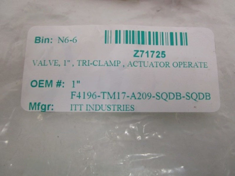 ITT F4196-TM17-A209 TRI-CLAMP ACTUATOR VALVE 1" NSNP