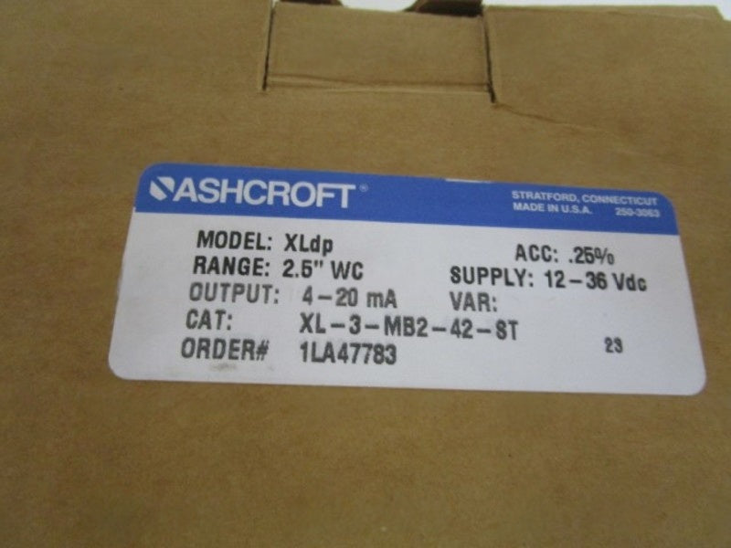 ASHCROFT XLdp XL-3-MB2-42-ST DIFF. PRESSURE TRANSMITTER 2.5" WC  NSMP