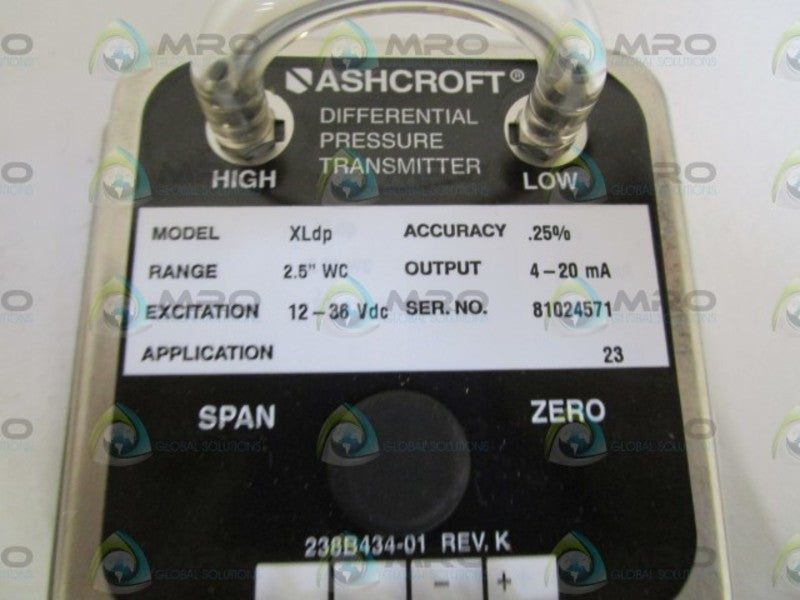 ASHCROFT XLdp XL-3-MB2-42-ST DIFF. PRESSURE TRANSMITTER 2.5" WC  NSMP