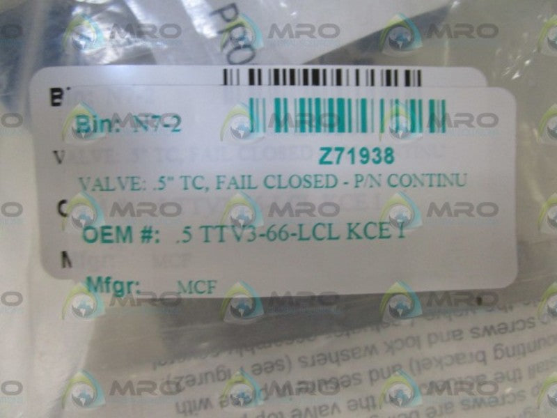 MCF VALVE 1/2 " TTV3 66 LCL KCE1 NSNP IN BAG