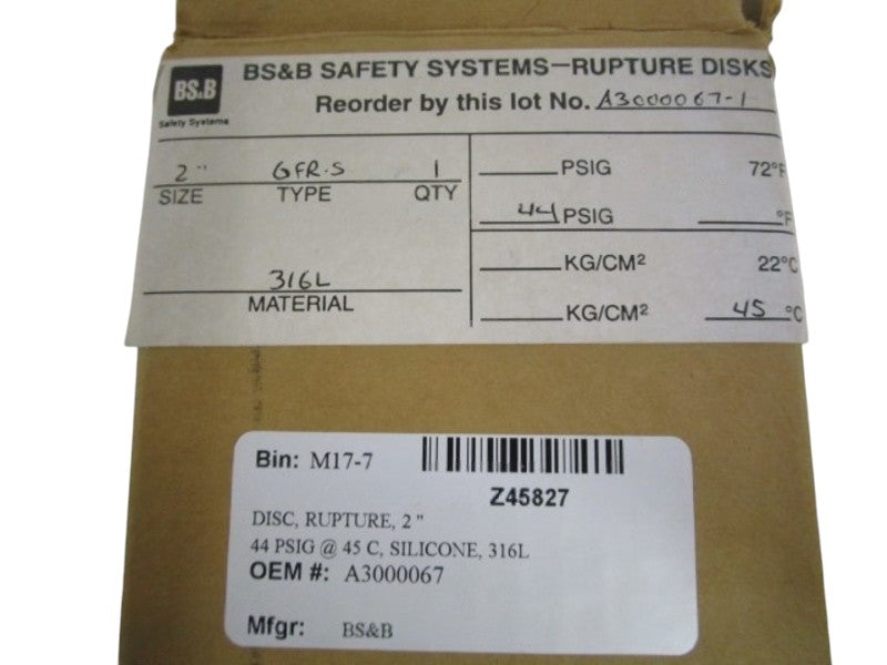 BS&B TYPE: GFR-S A3000067-1 RUPTURE DISC 2"  NSMP