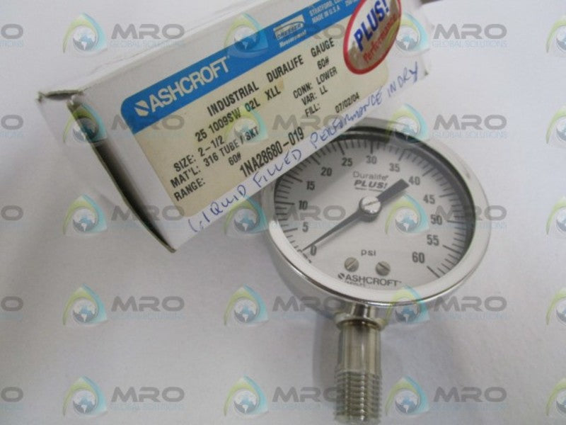 ASHCROFT 251009SW02LXLL-60# PRESSURE GAUGE 0-60 PSI  NSMP