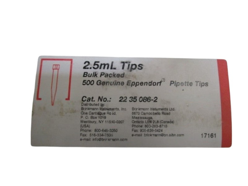LOT OF 500 EPPENDORF PIPETTE TIPS 2.5ML 2235086-2 NSMP