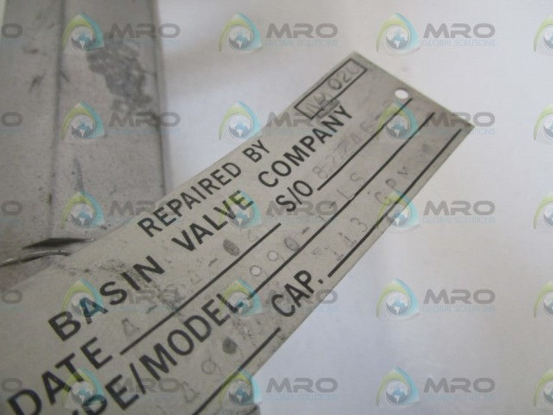 BASIN VALVE CO. VALVE 1990-1-LS  REMANUFACTURED