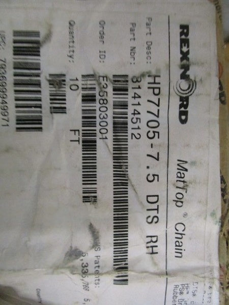 REXNORD 10FT MAT TOP CHAIN HP7705-7.5 DTS RH NSMP