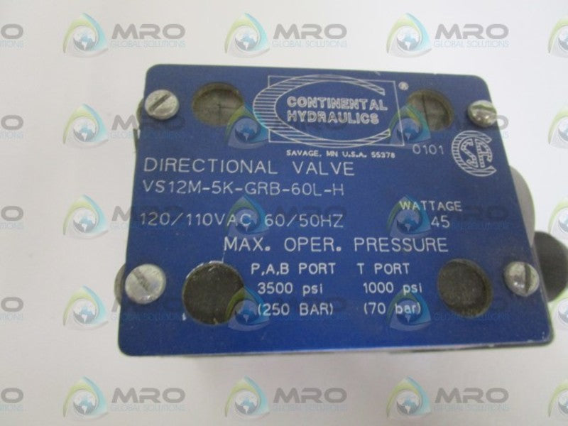 CONTINENTAL HYDRUALICS DIRECTIONAL VALVE VS12M-5K-GRB-60L-H  NSNP