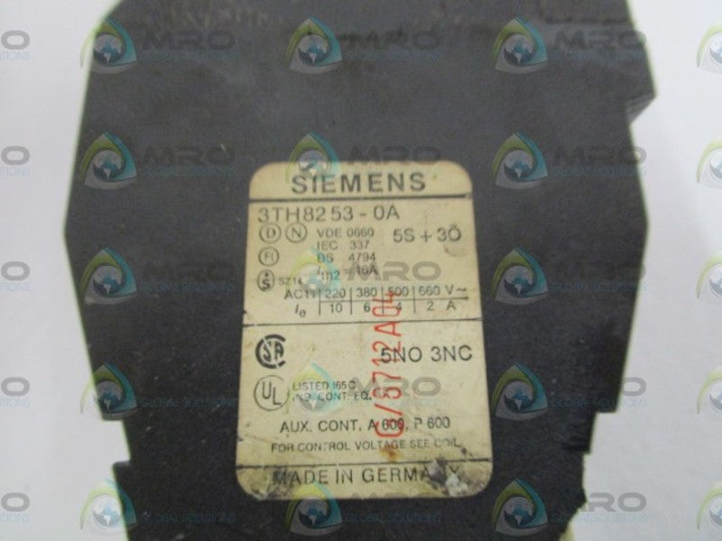 SIEMENS 115V CONTACTOR 3TH8253-0A (AS PICTURED) UNMP