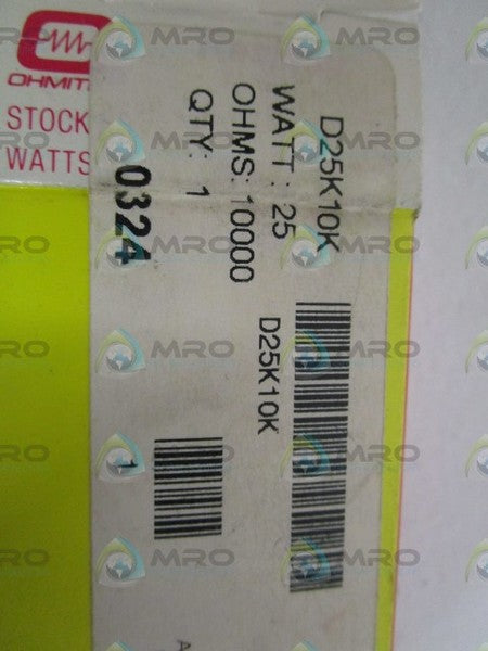OHMITE 25WATT 10KOHMS RESISTOR D25K10K NSMP