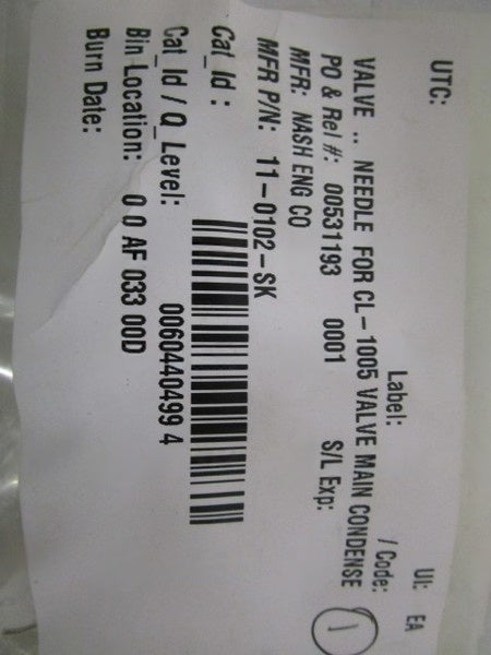 NASH ENG CO. VALVE NEEDLE 11-0102-SK NSNP